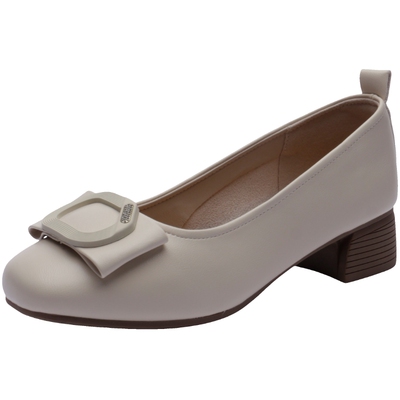 圆头粗跟简约通勤时尚浅口单鞋女