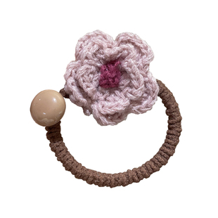 韩国高端粉色花朵毛线发圈高级感马尾发绳高弹力百搭头绳皮筋发饰