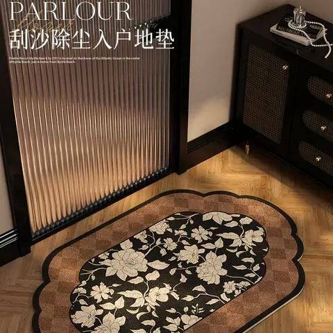2024新款中古风地垫高级感刮沙除尘耐脏脚垫入户门云朵丝圈地毯
