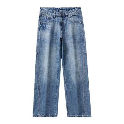 98SQUID 美式复古水洗扎花解构牛仔裤男女宽松休闲直筒垂感长裤潮