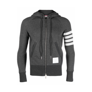 [6期免息]THOM BROWNE 男士四条纹纯棉拉链拉绳连帽衫卫衣