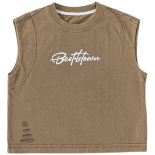 男童短袖夏装儿童T恤背心2026新款破洞上衣夏季薄款女童无袖衣服