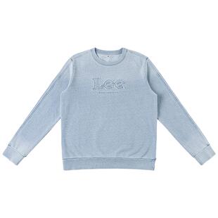 Lee商场同款26春夏新品标准版圆领拼布Logo浅蓝色女卫衣休闲潮