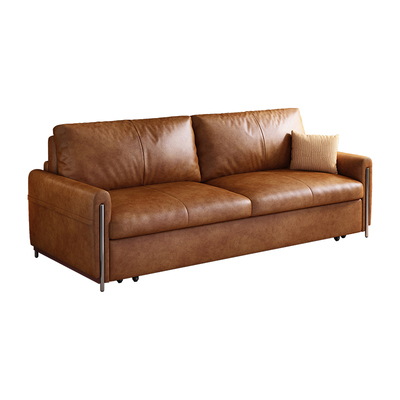 中古风油蜡皮沙发床折叠两用