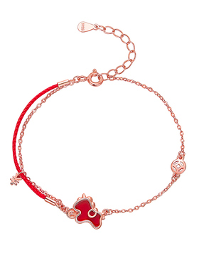 MCK925银红色玛瑙小马红绳手链女