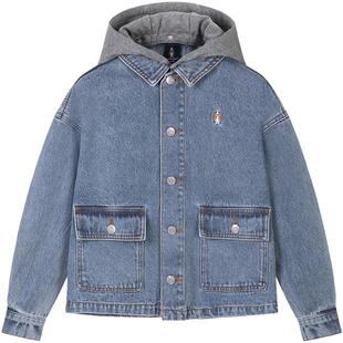 【25秋新品】暇步士童装儿童外套男童休闲牛仔服女童宽松连帽上衣