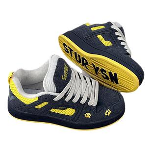 港风深蓝黄加绒保暖棉鞋男鞋子2025年冬季情侣厚底运动鞋休闲板鞋