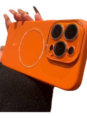 肤感磨砂适用苹果16promax手机壳iphone15新款14pro带镜头膜12橙橘色16plus高级感13全包硬Magsafe磁吸保护套