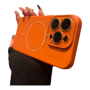 肤感磨砂适用苹果16promax手机壳iphone15新款14pro带镜头膜12橙橘色16plus高级感13全包硬Magsafe磁吸保护套