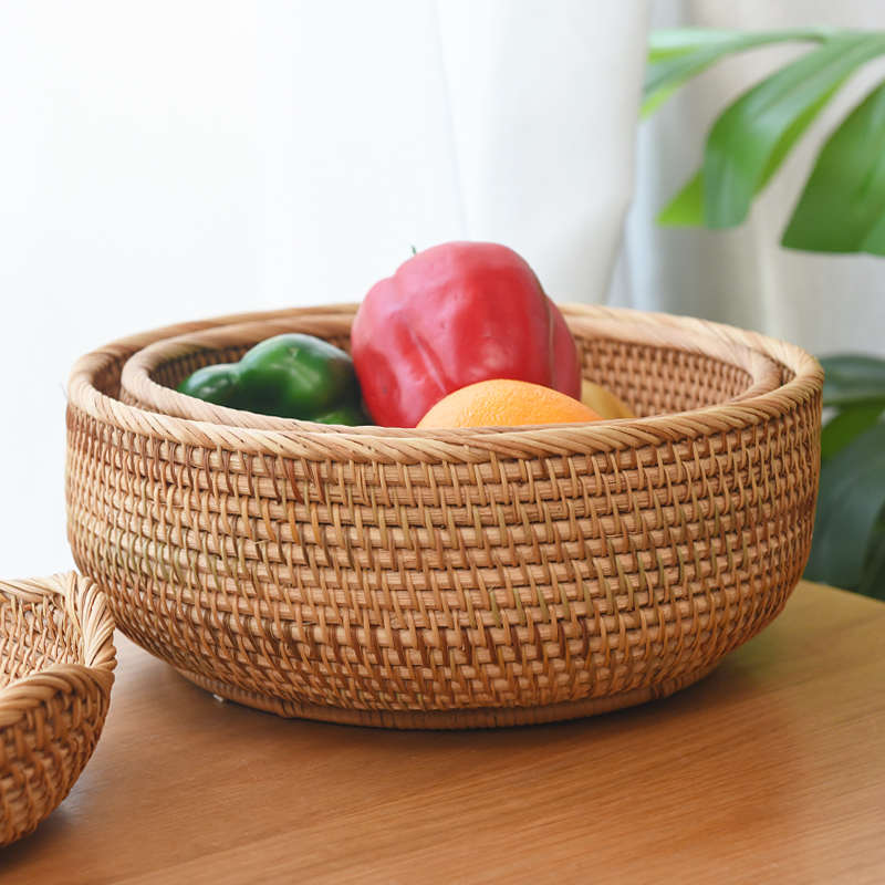 藤编水果收纳筐面包盘桌面收纳篮子手工秋藤编织杂物零食篮储物盒