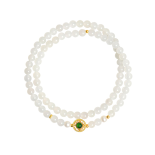 原创新款 天然和田玉白玉手链搭配18K黄金素雅女款生日礼品手串