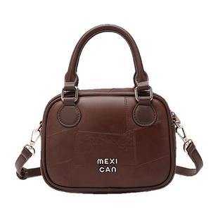 稻草人包包女2025新款时尚手拎包挂件复古拼接女士单肩斜挎包正品