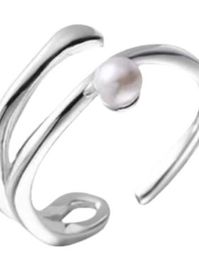 珍珠戒指纯银韩版女性