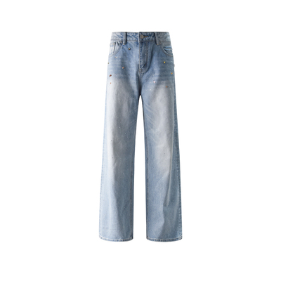 ourhour水洗亮闪手缝宝石牛仔裤