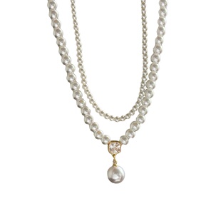 法式复古玻璃珍珠双层项链女配饰小米珠甜美轻奢小众锁骨链choker