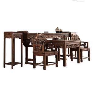 红木鸡翅木中堂实木中式翘头案神台条案农村堂屋供桌太师椅八仙桌