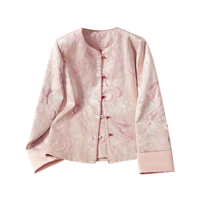 她池国风优雅圆领单排扣短外套