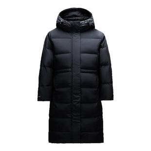 安踏黑色羽绒服女款三防中长款冬季新款面包棉服鸭绒通勤保暖外套
