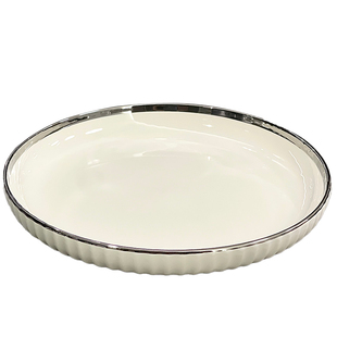 新款竖纹深盘白色陶瓷盘装菜盘子意面盘肉盘肠粉饭盘鱼盘家用圆盘