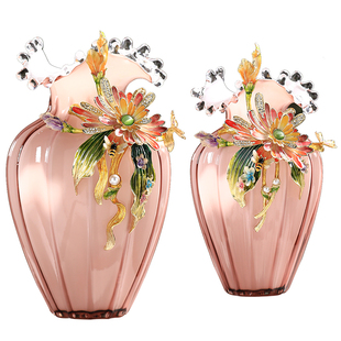 新中式珐琅彩玻璃花瓶摆件客厅插花电视柜玄关装饰品乔迁礼品高档