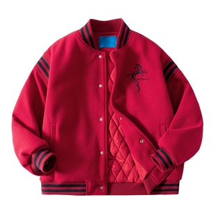 男童冬装红色新年加厚棒球棉服2025新款青少年儿童拜年夹棉外套潮