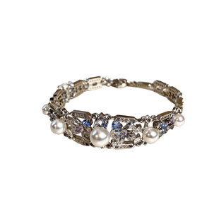 SOUL KNOT钻石形澳白小米珍珠蓝宝石手链珠子满钻高级感可调节女