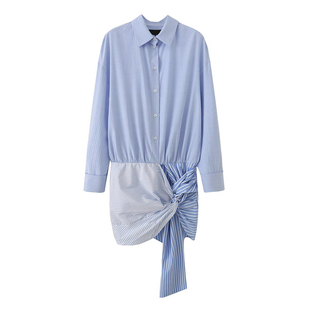 ZAZR 2026春季新品 女装 时尚气质潮流长袖衬衫式结饰短款连衣裙