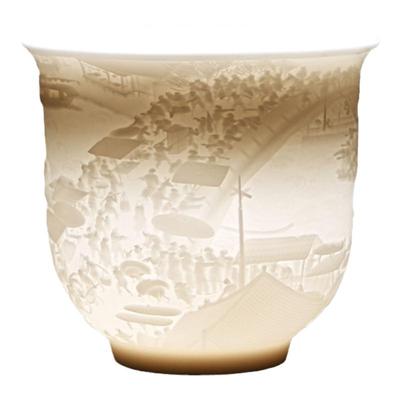 德化白瓷浮雕茶杯大号清明上河图