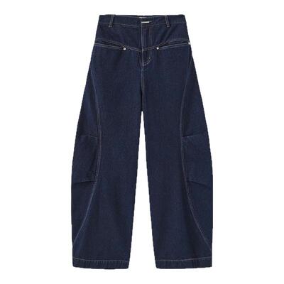 白鹿/夹生深蓝色分割茧型牛仔裤