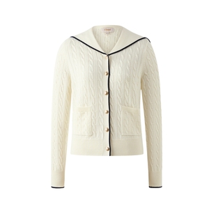 Eland衣恋毛针织衫女时尚撞色大翻领单排扣开衫2025冬季