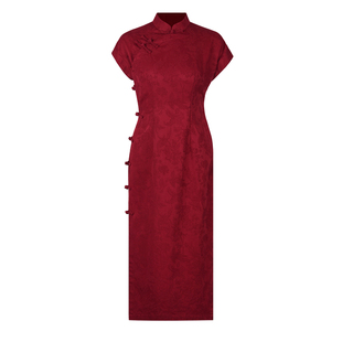 深红色全开襟旗袍夏季2026年新款女复古中国风棉麻日常改良连衣裙