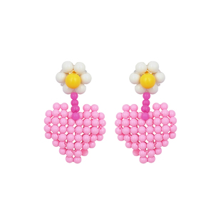 BOMBCACA祖母方格系列 爱上春天 原创设计爱心雏菊小花粉色耳环