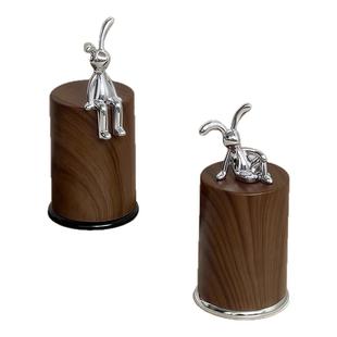 胡桃木纹牙签盒家用客厅分格牙签筒桌面茶几防尘牙线棉签收纳盒