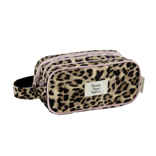 Moreover米娅多层随行化妆包豹纹高颜值女便携小巧手提旅行收纳包