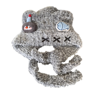 可爱企鹅玩偶小熊耳朵毛绒帽女冬季保暖护耳帽显脸小毛线雷锋帽子