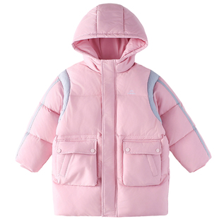 棉花堂童装儿童加厚中长款棉服外套男童运动连帽冬季女童保暖棉衣