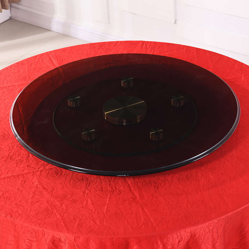 转盘餐桌钢化玻璃酒店实木茶色圆形饭桌旋转台面圆桌转盘家用底座