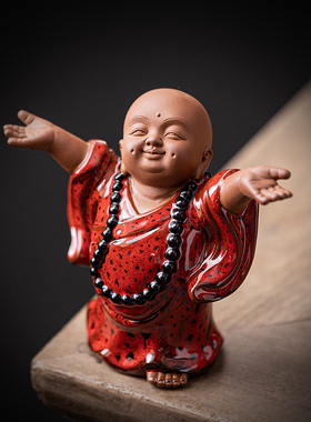 陶瓷小和尚沙弥禅意佛系人物摆件中式客厅玄关桌面博古架装饰摆设