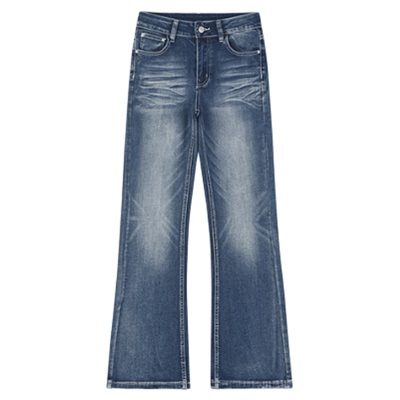 美式加绒加厚低腰窄版直筒牛仔裤