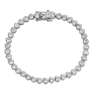 爆闪高碳钻银镀18K白金仿钻石女宴会镶满全钻爱心形网球手链