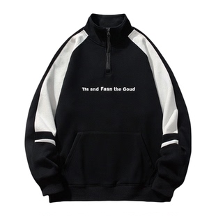 秋冬新款半拉链加绒加厚卫衣男孩中学生打底衫青少年大童保暖上衣