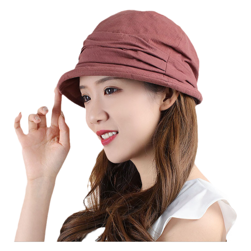 日系优雅卷边褶皱短帽遮盆帽可折叠渔夫帽中老年妈妈亲肤棉布帽女
