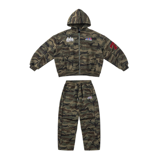 FUJAM儿童街舞潮牌迷彩开衫连帽卫衣套装美式复古外套hiphop服装