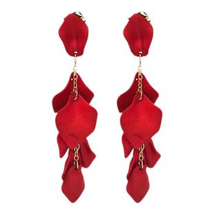 新年红色花瓣流苏夸张耳钉女款轻奢高级感方圆脸耳环气质长款耳饰