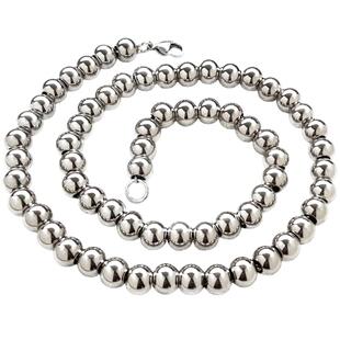男项链钛钢国潮时尚霸气圆珠链嘻哈珠子项链毛衣链佛珠链银不变色