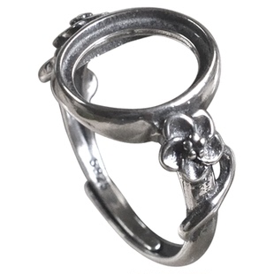 燕子家复古925银戒指空托小众diy古着纯银戒指托10*12mm指环配件