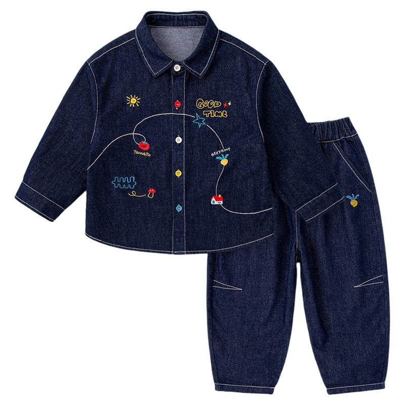 嘟嘟家儿童牛仔套装春秋女童长裤韩版宝宝休闲裤春装男童外套裤子