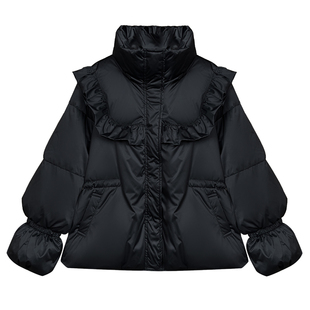 2025新款女装冬季短款羽绒服女小个子黑色显瘦喇叭袖外套甜美少女