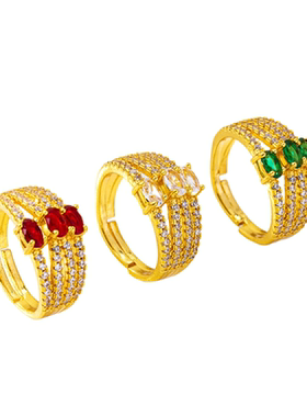 越南沙金三层镶锆开口戒指