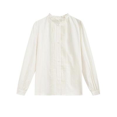 长袖衬衫紫涵压褶休闲